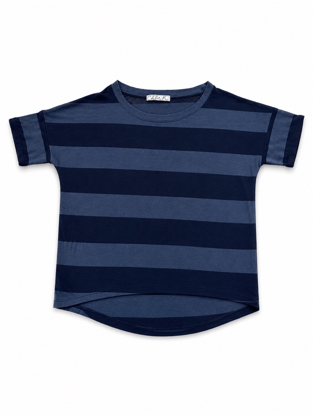 CHLOE K HIGH LOW OVERSIZED STRIPED TEE WOMENS XSMALL BLUE NAVY DOLMAN HEM